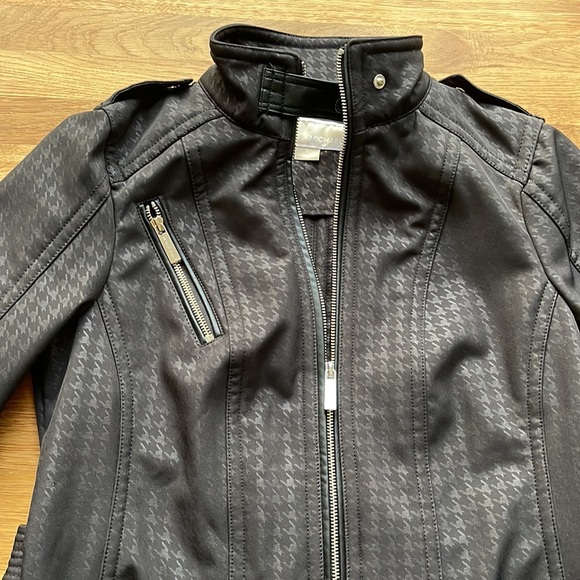 MICHAEL Kors Black Belted Soft Shell Houndstooth Zip Trench Jacket Coat - Picture 4 of 12